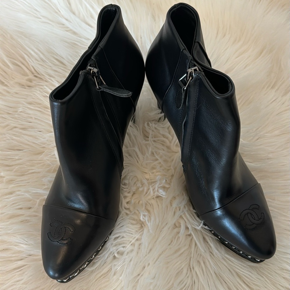 CHANEL Black Ankle Boots with Logo Detail